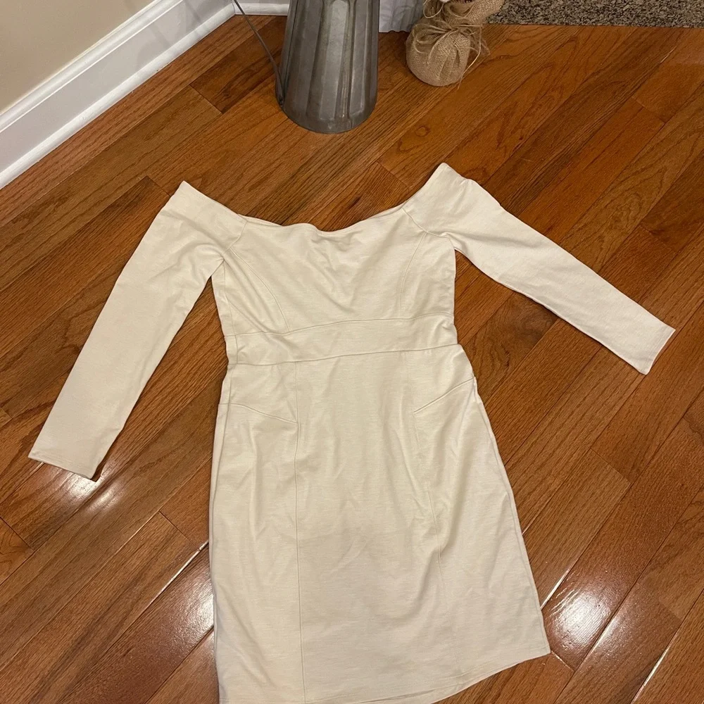 Free People Ivory Cream Fitted Off Shoulder Mini Dress Size Medium NEW